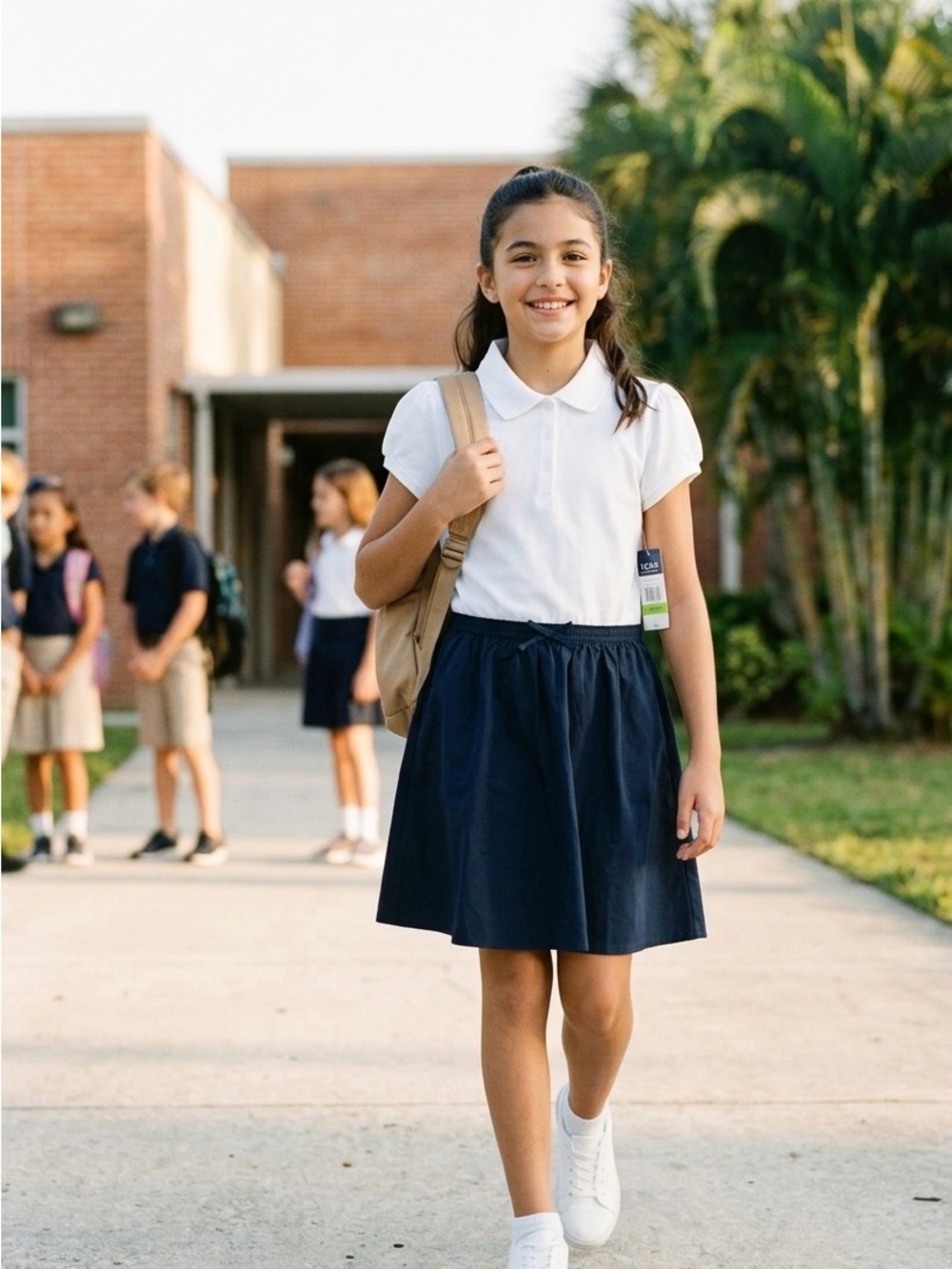 Approved Schoolwear Girls Polo Dress White Navy Blue Size 12 Regularl